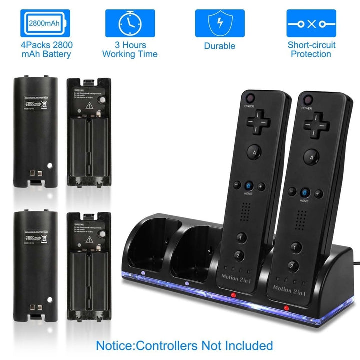 4 Remotes Charging Dock Game Controller Charger 2800mAh Rechargeable Battery Charging Stations Image 1