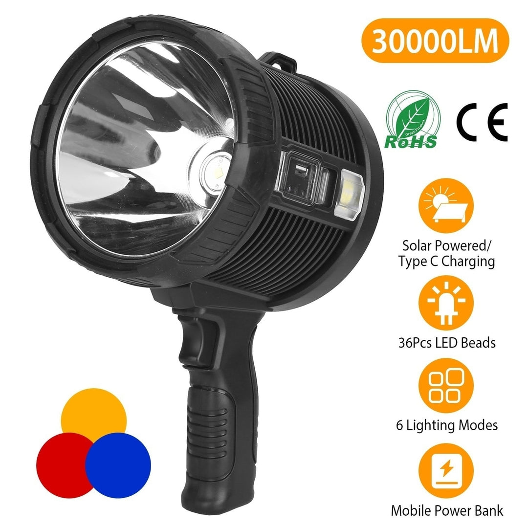 30000LM Rechargeable LED Searchlight IPX6 Waterproof Portable Handheld Spotlight Image 2