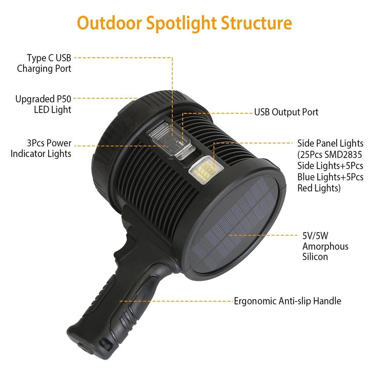 30000LM Rechargeable LED Searchlight IPX6 Waterproof Portable Handheld Spotlight Image 7