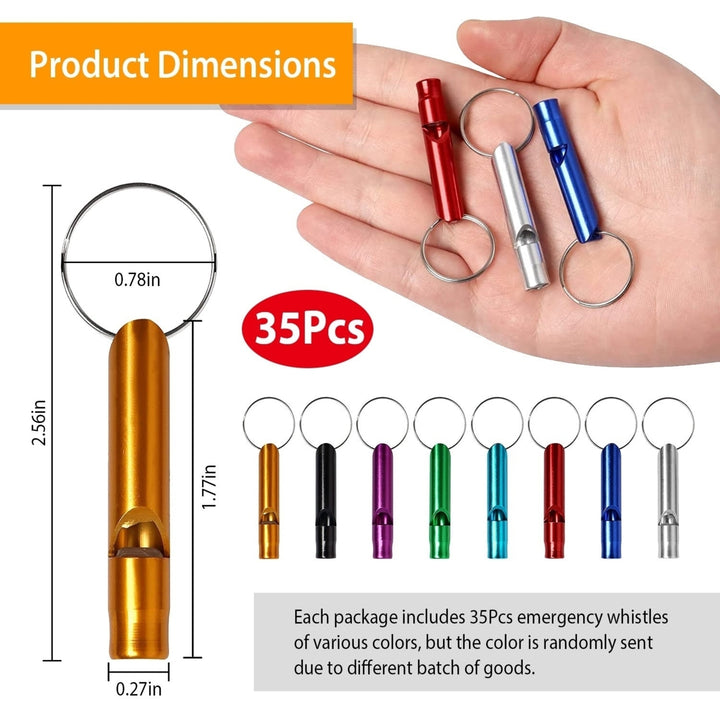 35Pcs Emergency Whistles Extra Loud Aluminum Alloy Whistle with Key Chain Circle for Camping Hiking Hunting Outdoor Image 11
