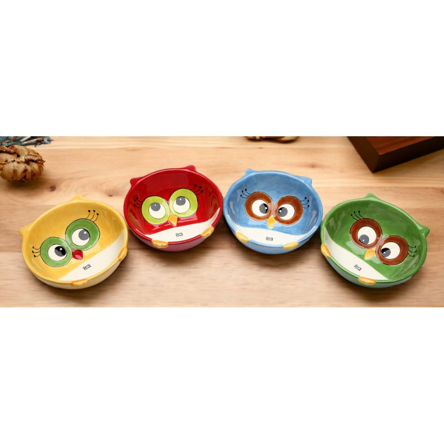 Ceramic Owl Bowls Set of 4  Birdwatcher 5 x 4.875 Inch Image 1