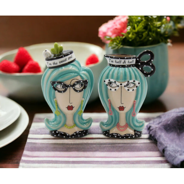 Ceramic Besties Wearing Eyeglasses Sugar And Creamer With SpoonHome DcorMomFriend or CoworkerKitchen Dcor Image 1