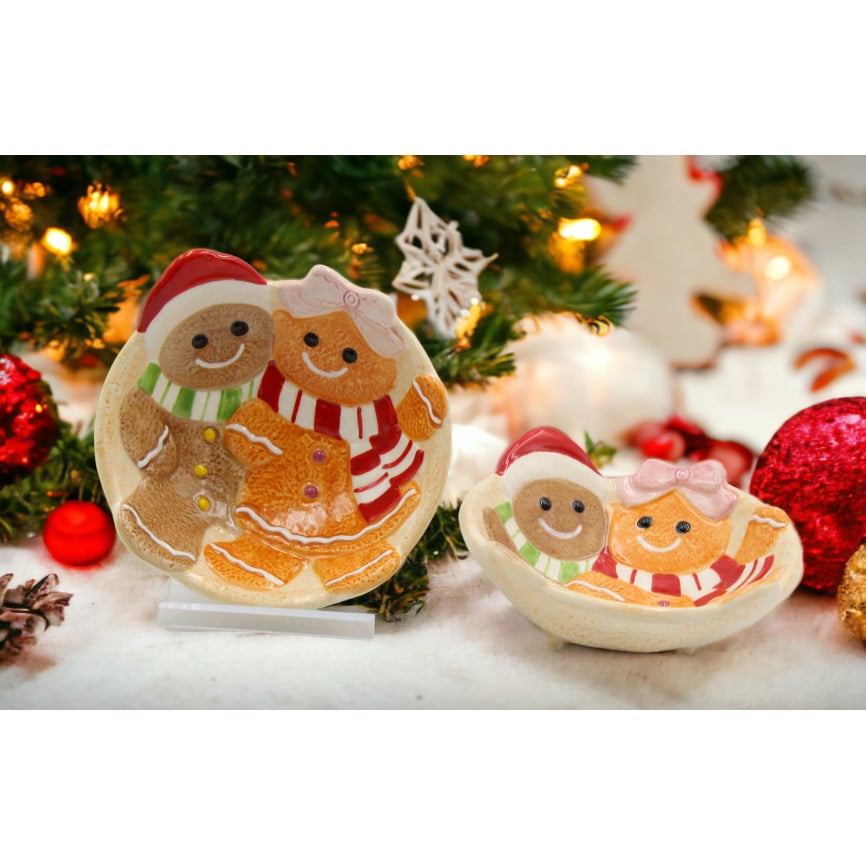 Ceramic Gingerbread Man Candy Bowl Set of 2 Image 1