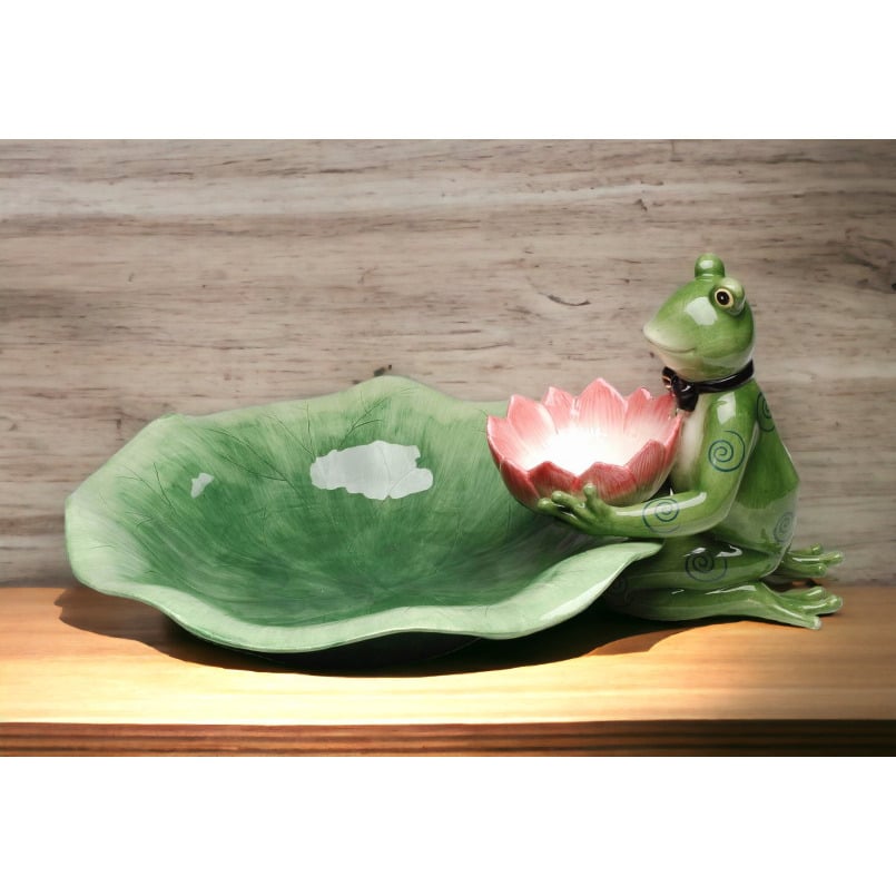 Alfrogo Ceramic Frog Chip and Dip Set 13.5 inch Cottagecore Image 1