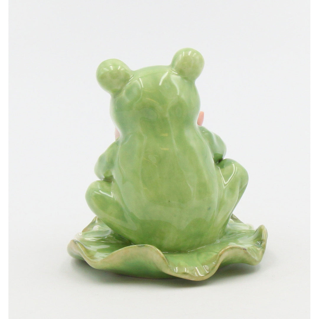 Ceramic Frog Figurine with Flowers 2.75"  Spring Cottagecore Image 3