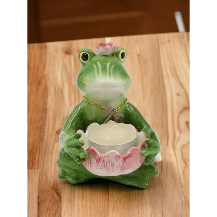 Ceramic Frog Tealight Candle Holder 3.75" Gift for Nature Lovers Image 2