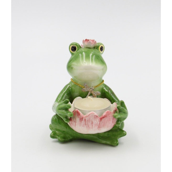 Ceramic Frog Tealight Candle Holder 3.75" Gift for Nature Lovers Image 3