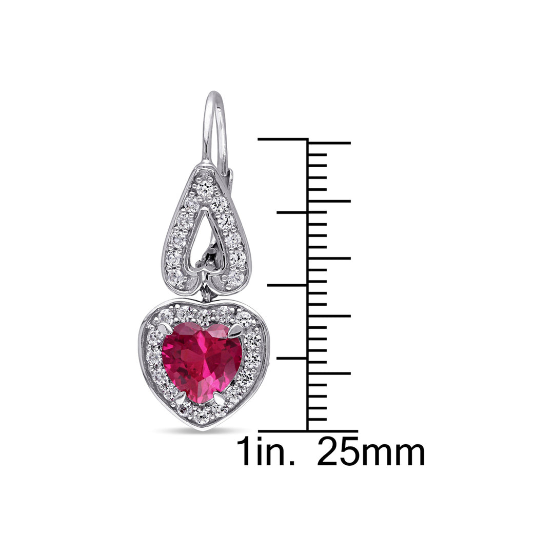 4.94 Carat (ctw) Lab Created Ruby and White Sapphire Dangle Heart Earrings in Sterling Silver Image 4