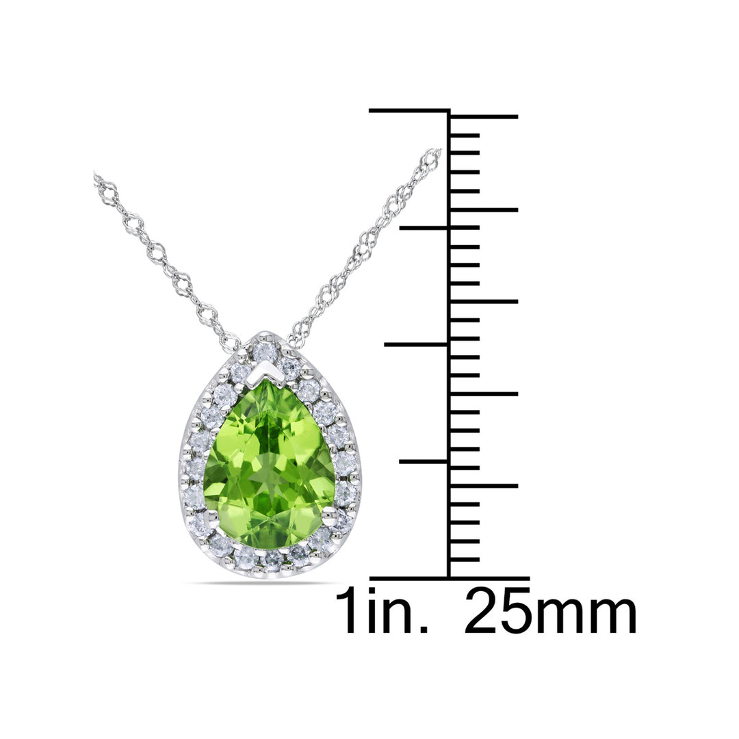 1.66 Carat (ctw) Peridot Pear Drop Pendant Necklace in 14K White Gold with Diamonds and Chain Image 3