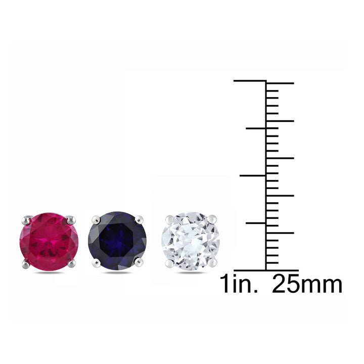 14 Carat (ctw) Lab Created Ruby Blue Sapphire and White Sapphire Solitaire Stud Earrings Set in Sterling Silver Image 2