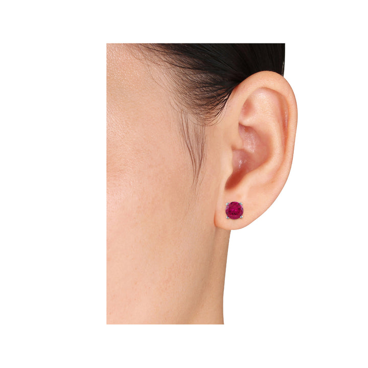 14 Carat (ctw) Lab Created Ruby Blue Sapphire and White Sapphire Solitaire Stud Earrings Set in Sterling Silver Image 3