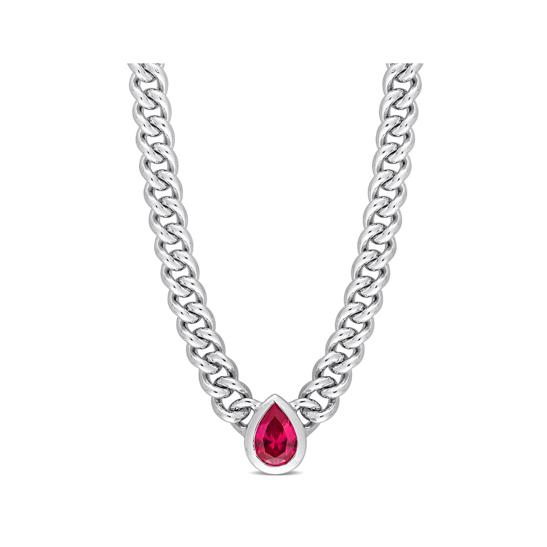 1.15 Carat (ctw) Lab-Created Ruby Curb Link Chain Necklace in Sterling Silver Image 1