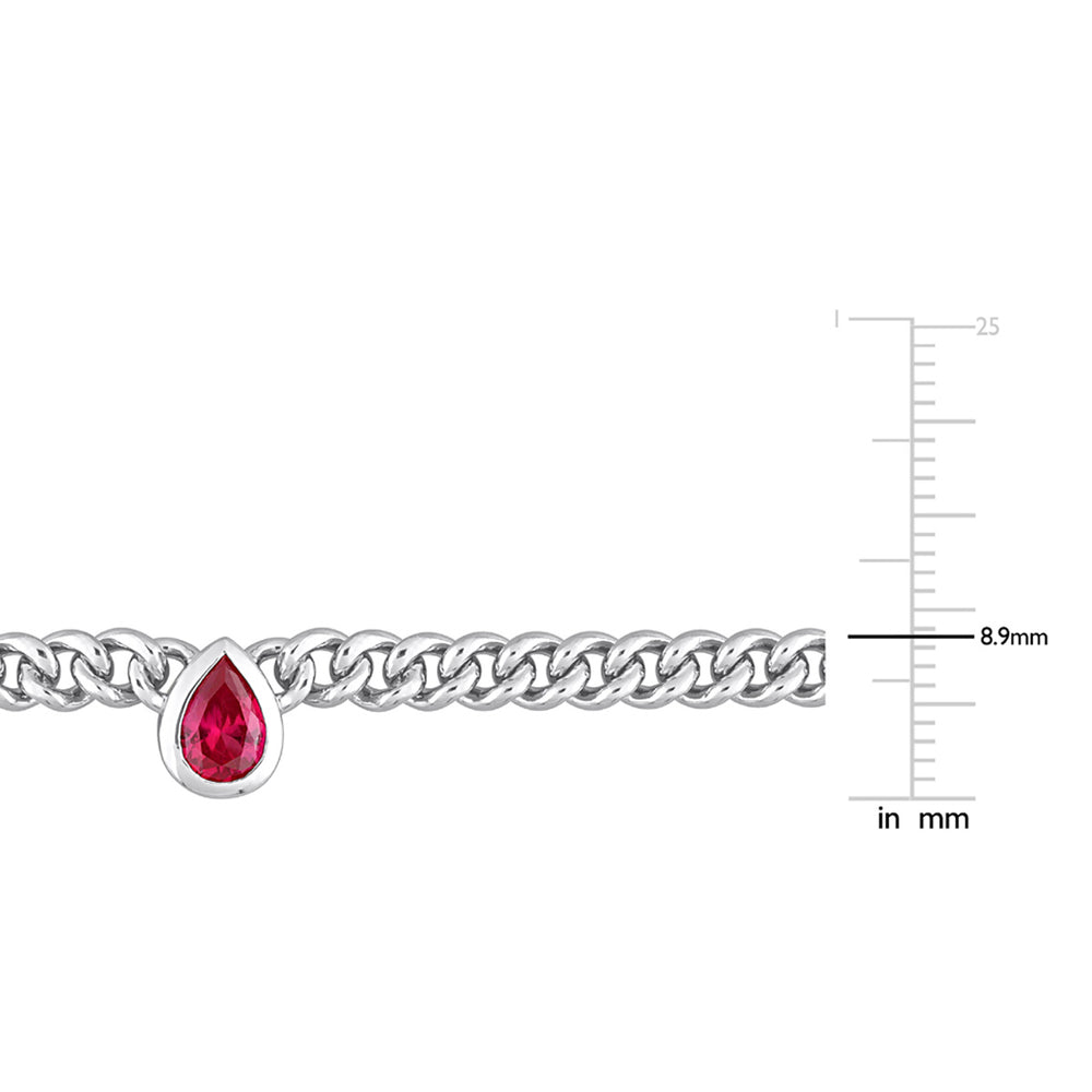 1.15 Carat (ctw) Lab-Created Ruby Curb Link Chain Necklace in Sterling Silver Image 2