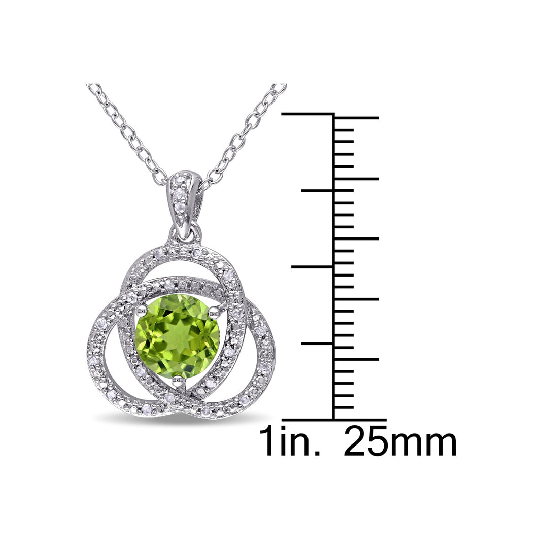 1.52 Carat (ctw) Peridot Trillium Pendant Necklace in Sterling Silver with Chain and Diamonds Image 4