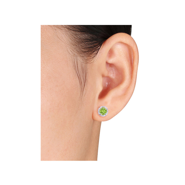 1.12 Carat (ctw) Peridot Halo Earrings in Sterling Silver with Diamonds Image 3
