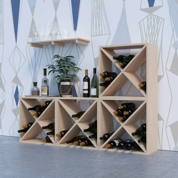 24 Bottle Modular Wine Rack Stackable Wine Storage Cube for Bar Cellar Kitchen Dining Room Burlywood Image 2