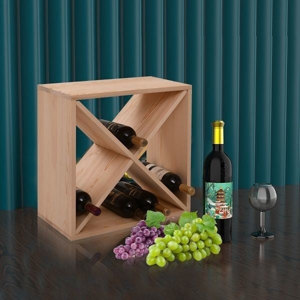 24 Bottle Modular Wine Rack Stackable Wine Storage Cube for Bar Cellar Kitchen Dining Room Burlywood Image 3