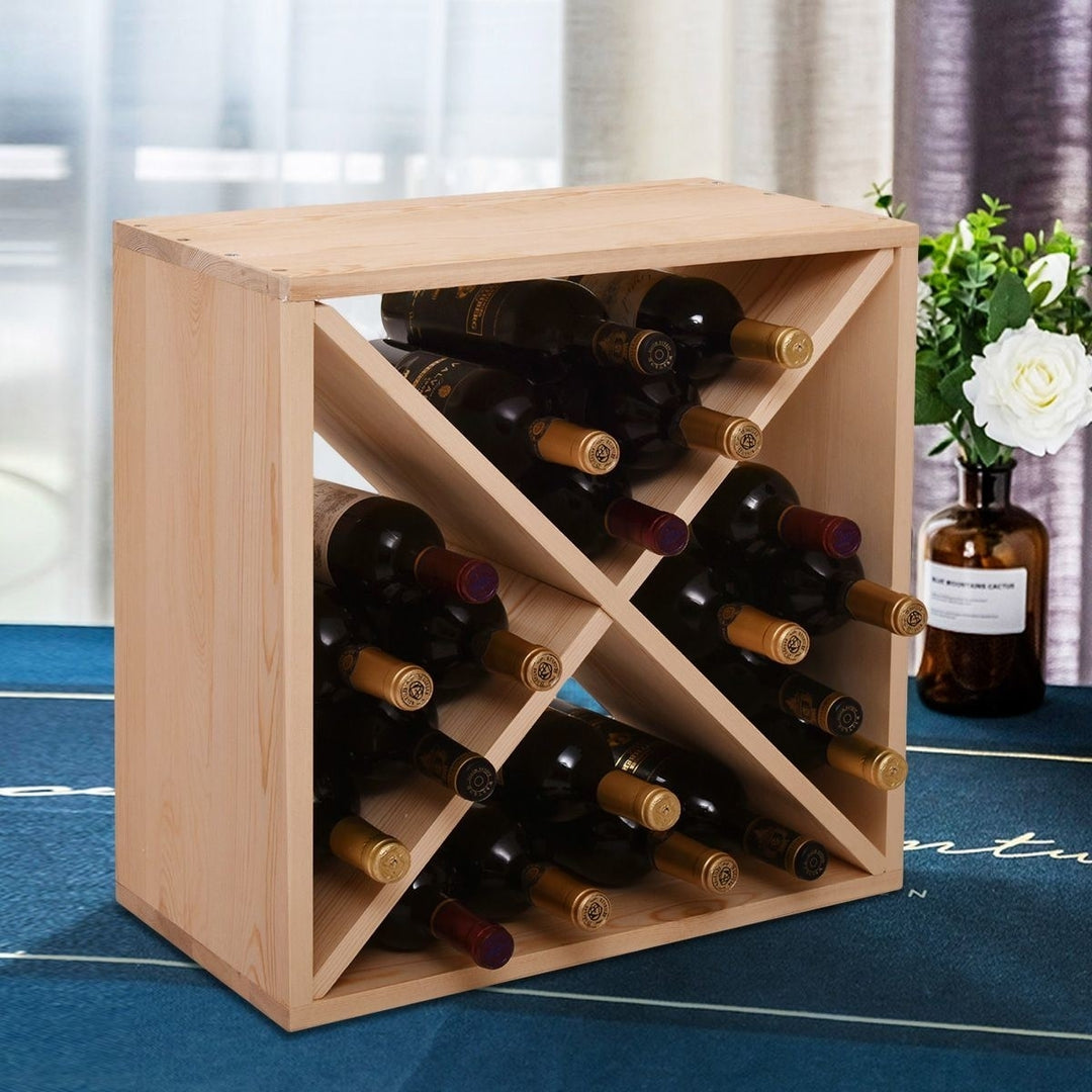 24 Bottle Modular Wine Rack Stackable Wine Storage Cube for Bar Cellar Kitchen Dining Room Burlywood Image 4