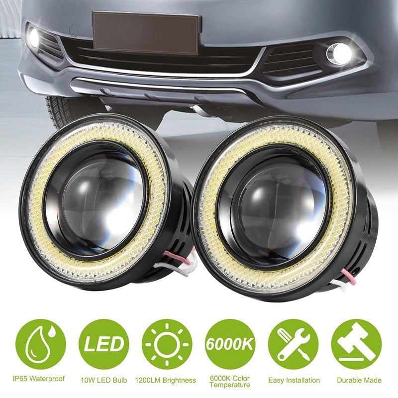 2 Pcs 2.5"Auto COB LED Fog Light 1200LM 6000k White IP65 Waterproof Halo Angel Eye Circle Bulb Lamp Driving DRL 12V Image 2