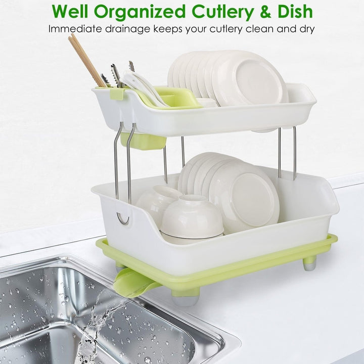 2-Tier Dish Drying Rack Cutlery Drainer Holder Kitchen Organizer Storage Shelf Image 4