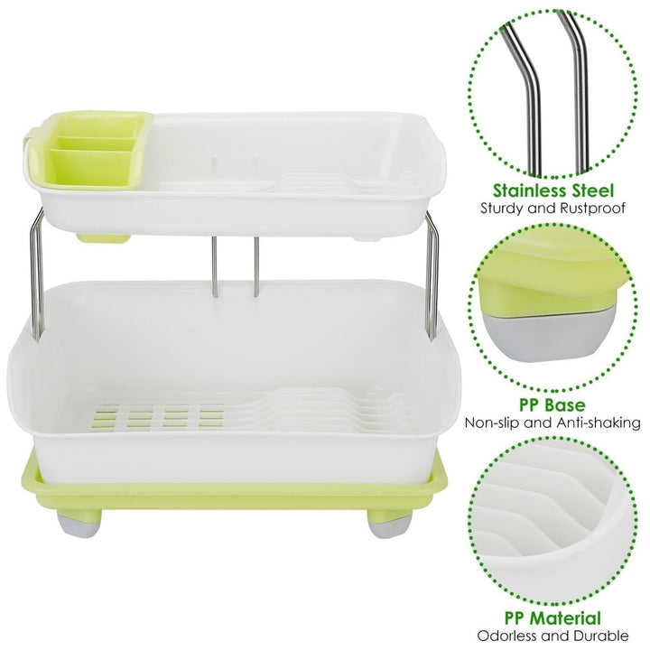 2-Tier Dish Drying Rack Cutlery Drainer Holder Kitchen Organizer Storage Shelf Image 6