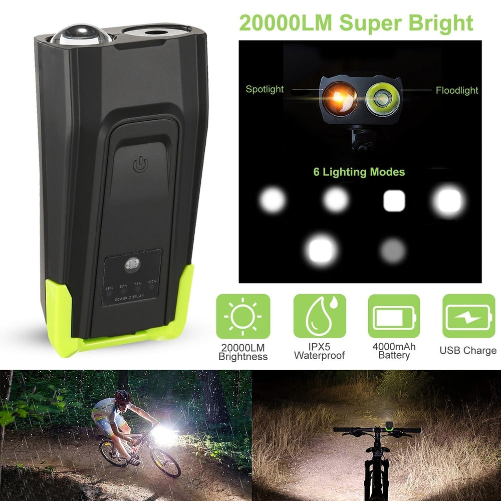 20000LM Bike Front Lights Set Bicycle Headlights with 120dB Loud Horn IPX5 Water Resistant 4000mAh Image 2