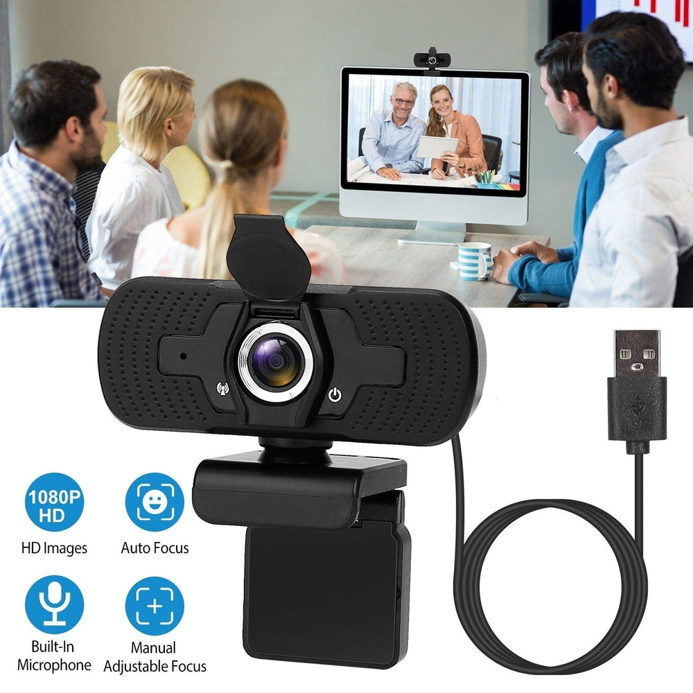 1080P USB Webcam with Microphone Privacy Cover Rotatable Clip Streaming USB Camera Plug And Play Image 2