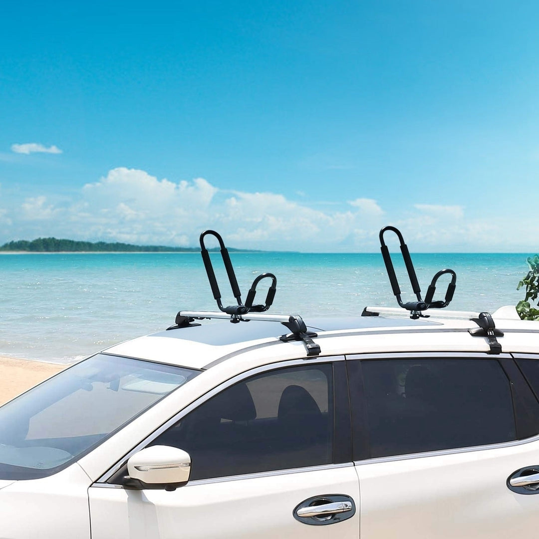 1 Pair Universal J-Bar Kayak Carrier 220LBS Load Heavy Duty Canoe Car Top Mount Carrier Roof Rack with 2Pcs Tie Down Image 6