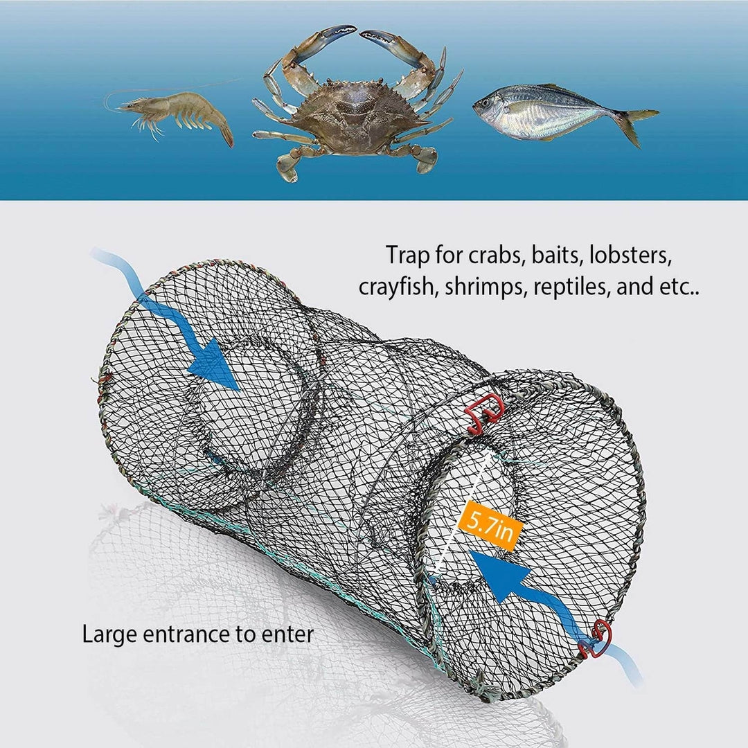 2Pcs Crab Trap Bait Nets Shrimp Prawn Crayfish Lobster Bait Fishing Pot Cage Basket 22x11.8in Image 4