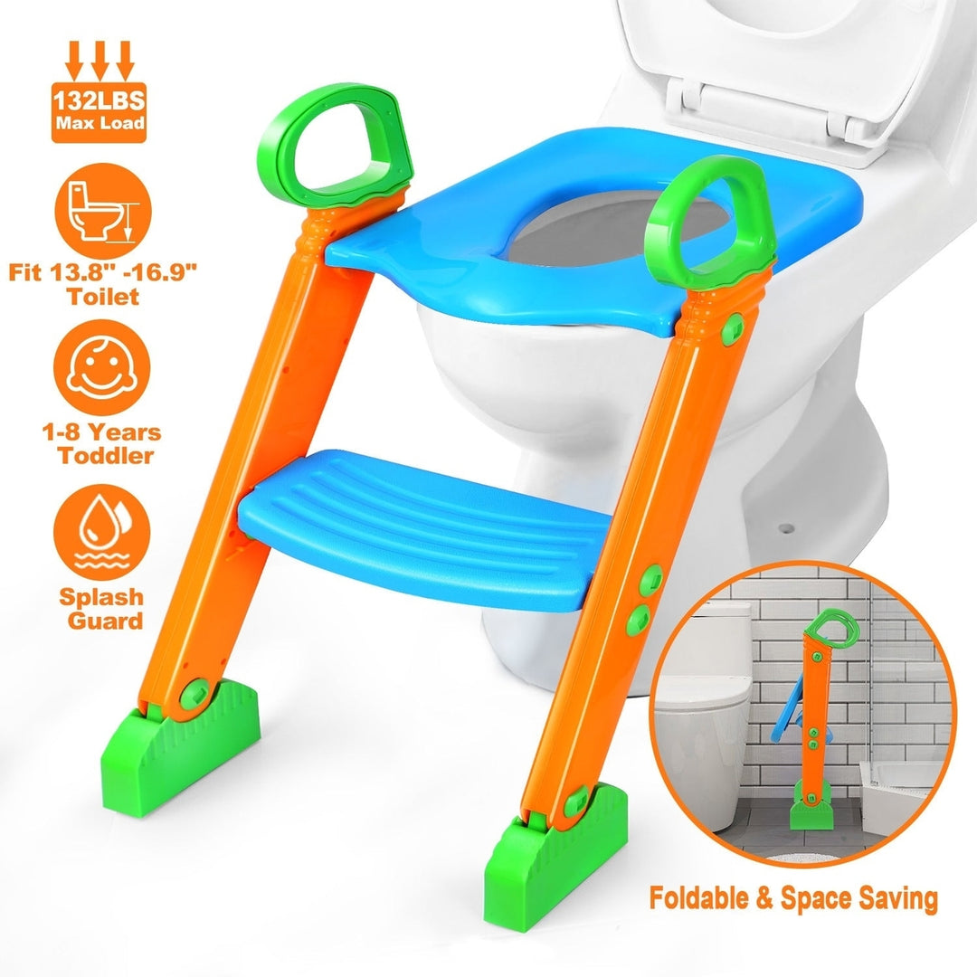 Potty Training Toilet Seat with Steps Stool Ladder For Children Baby Foldable Splash Guard Toilet Trainer Image 2