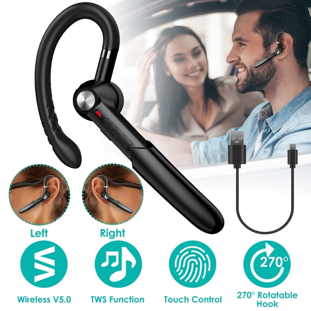 Unilateral Wireless V5.0 Business Earpiece Rechargeable Wireless in-Ear Headset with Hook for Car Driving Phone Call Image 2