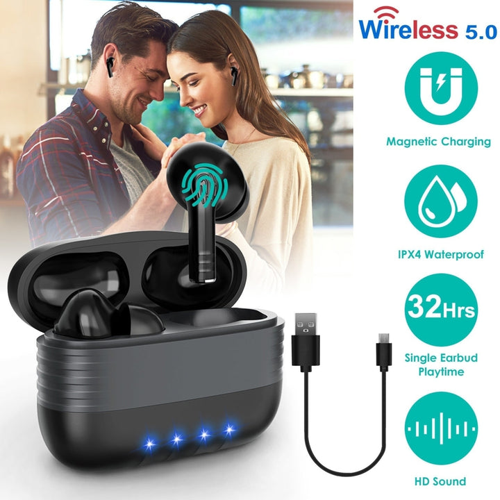 Waterproof Wireless 5.0 TWS Earbuds Wireless Headsets with Magnetic Charging Case Battery Remain Display Image 2