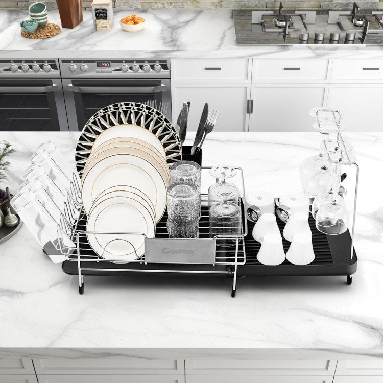 Stainless Steel Expandable Dish Rack with Drainboard and Swivel Spout Image 4