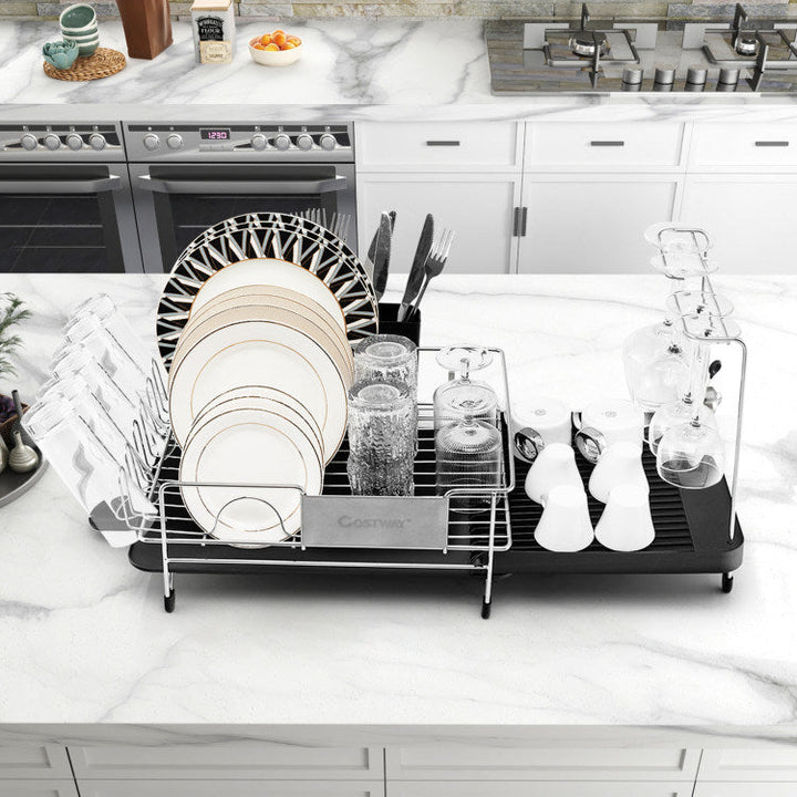 Stainless Steel Expandable Dish Rack with Drainboard and Swivel Spout Image 4