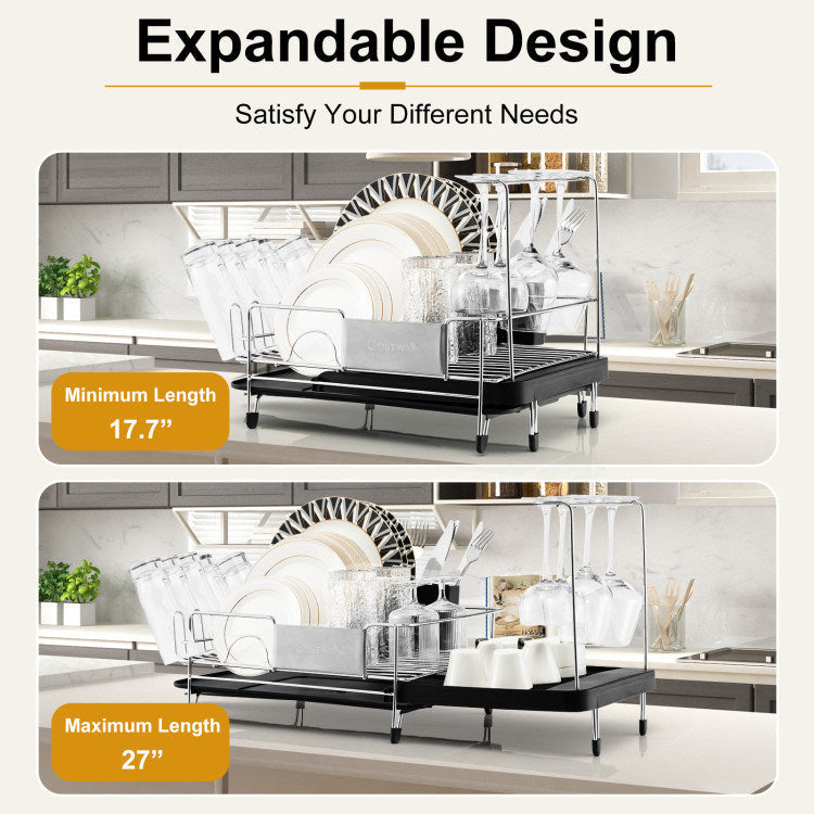 Stainless Steel Expandable Dish Rack with Drainboard and Swivel Spout Image 6