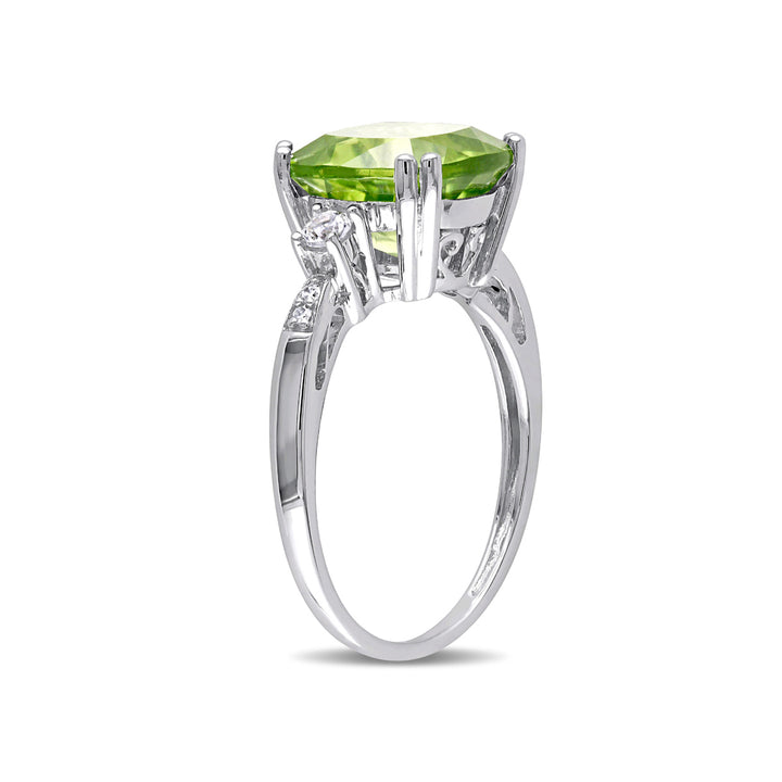 5.20 Carat (cw) Cushion-Cut Peridot Ring in 10K White Gold with Lab-Created White Sapphires Image 3