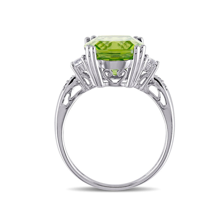 5.20 Carat (cw) Cushion-Cut Peridot Ring in 10K White Gold with Lab-Created White Sapphires Image 4