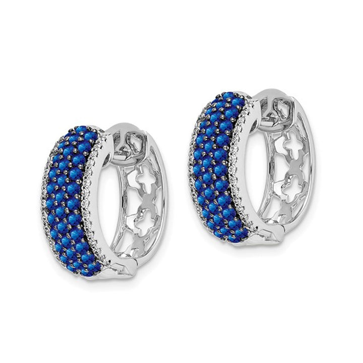 1/10 Carat (ctw) Natural Blue Sapphire Hoop Earrings in 14K White Gold with Diamonds 1/4 Carat (ctw) Image 4