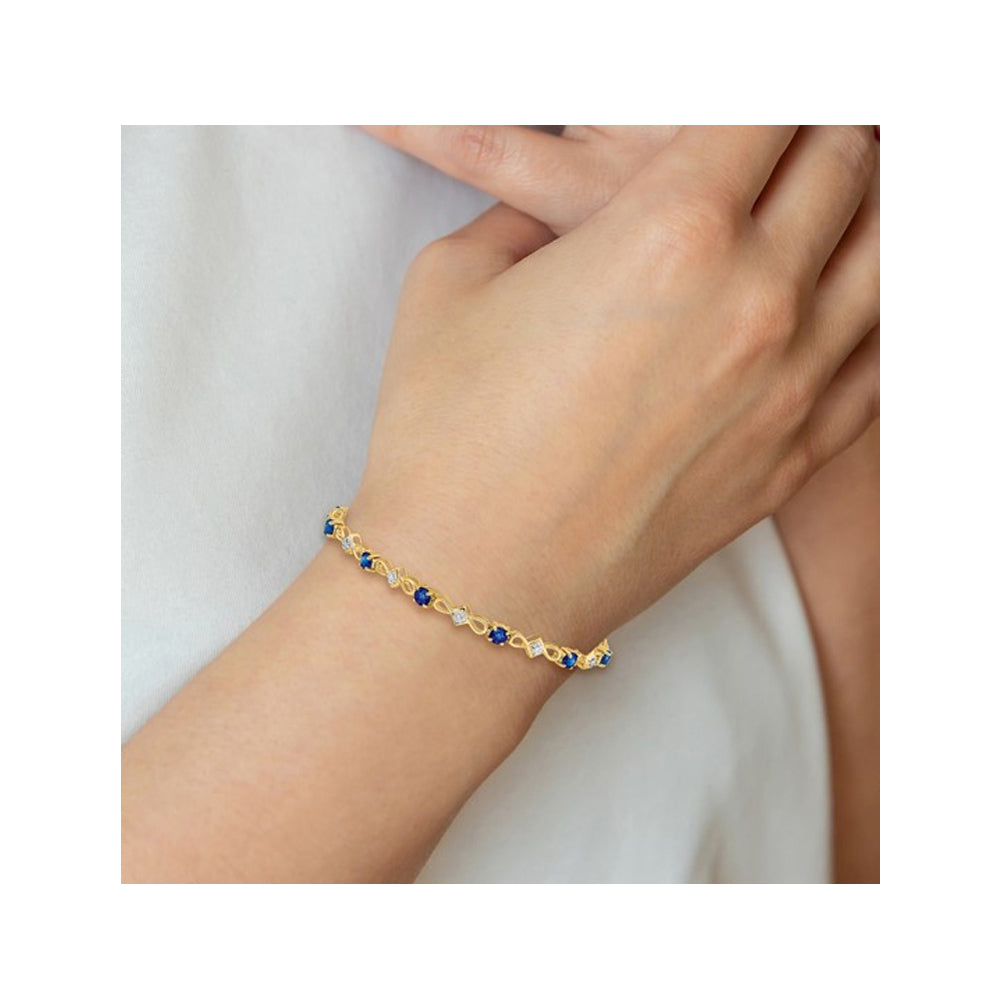 1.65 Carat (ctw) Natural Blue Sapphire Bracelet with Diamonds in 14K Yellow Gold Image 4