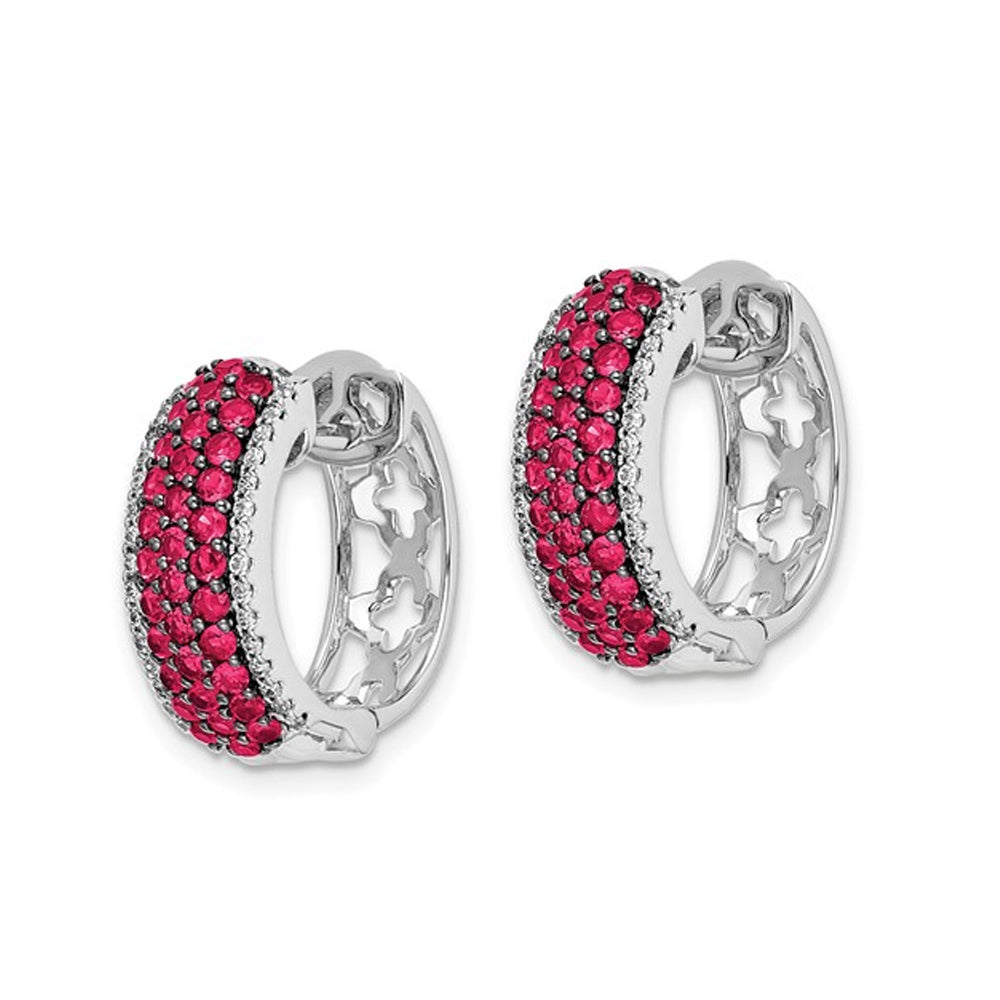 1/10 Carat (ctw) Natural Ruby and Diamond 1/4 Carat (ctw) Hoop Earrings in 14K White Gold Image 4