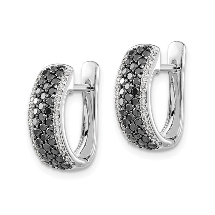 1.00 Carat (ctw) Black and White Diamond Hoop Earrings in 14K White Gold Image 4