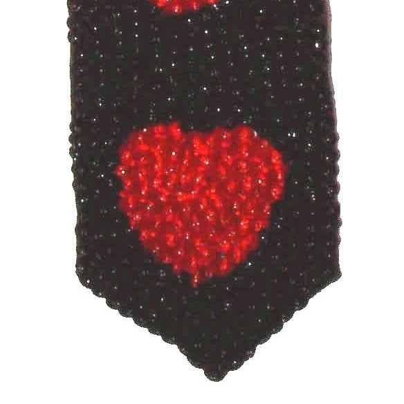 Sequin Neck Tie Black with Red Hearts Image 1