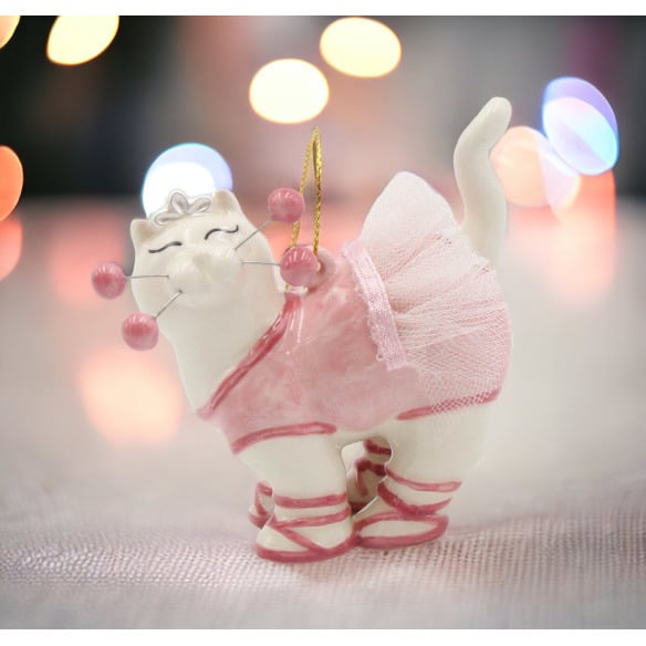 Ceramic Whisker Cat Ballerina Ornament 2.75 Inch Image 1