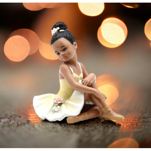 Ceramic Ballerina Girl Figurine Yellow Dress 4" African American Gift Image 1