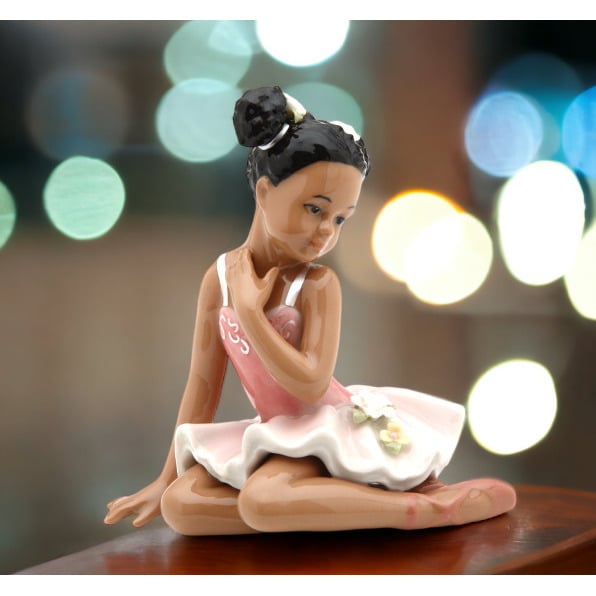 African American Ballerina Figurine Pink Dress 4.25 inches Gift Image 1