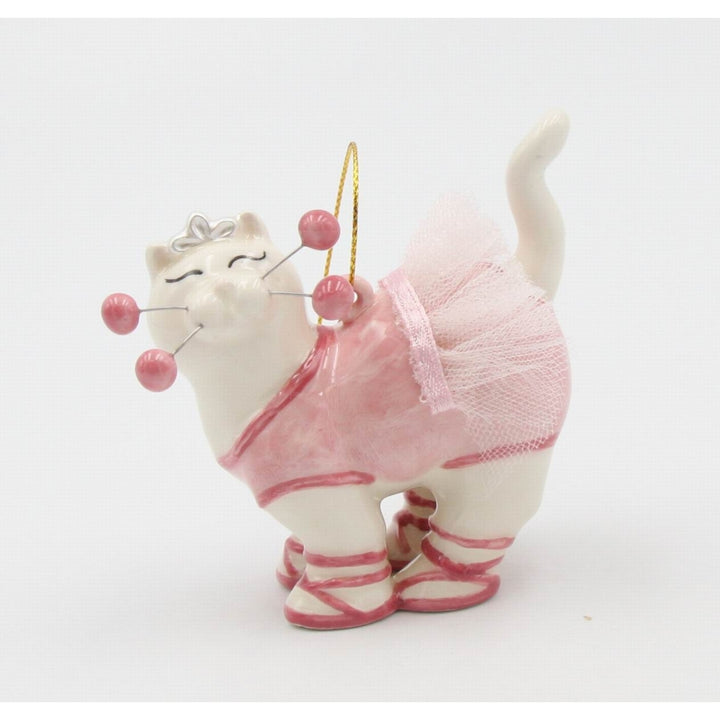 Ceramic Whisker Cat Ballerina Ornament 2.75 Inch Image 3