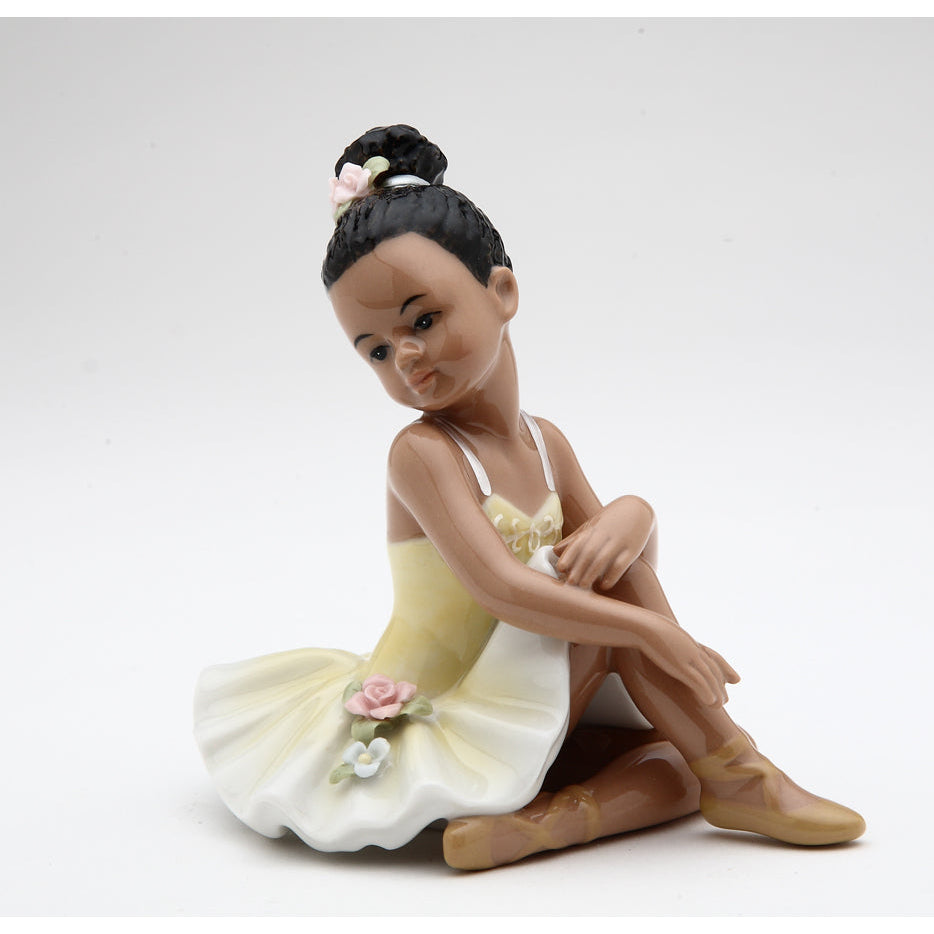 Ceramic Ballerina Girl Figurine Yellow Dress 4" African American Gift Image 3