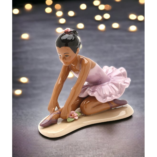 Ceramic African American Ballerina Lavender Dress 4.5 Inch Gift Image 1