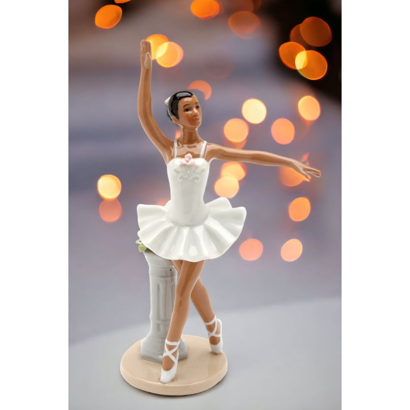 Ceramic African American Ballerina Figure White Dress 7.25 Inch Gift Image 1