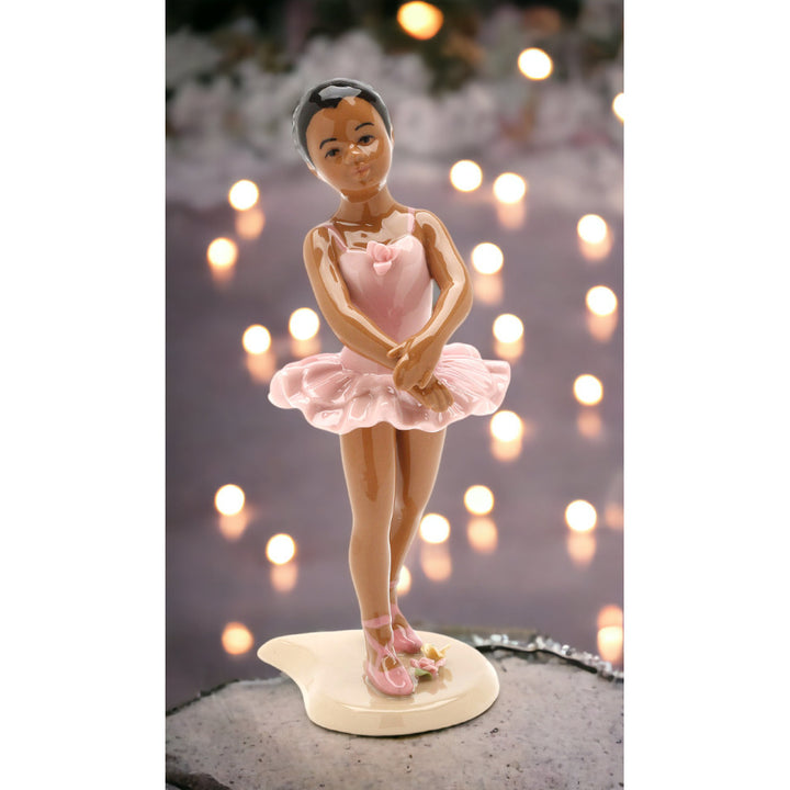 Ceramic African American Ballerina Figurine Pink Dress 6.1 Inch Gift Image 1